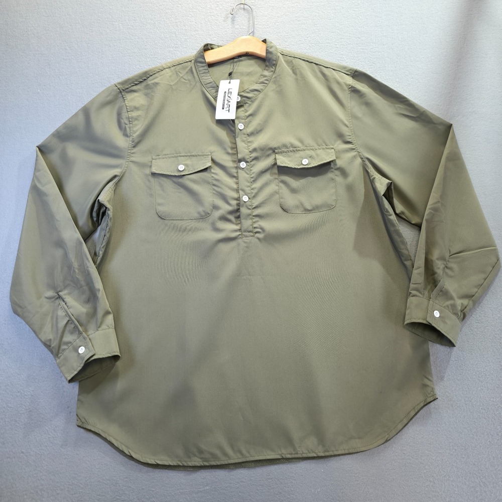 Lexiart Men's Green Quarter Button‎ Long Sleeve Pullover Shirt Size 2XL NWT